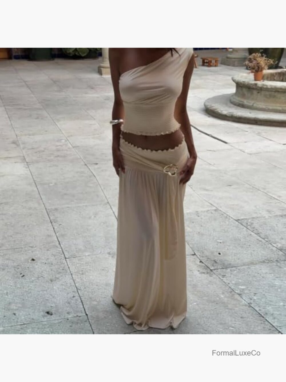 Womens One Shoulder Crop Top and Maxi Skirt Set Sleeveless Beach Vacation Outfit - Picture 4 of 7